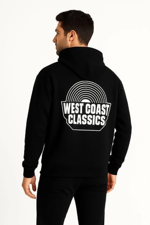 Erkek Kapüşonlu Kanguru Cepli Sweatshirt  İplik Pamuklu Baskılı Hoodie -  Siyah