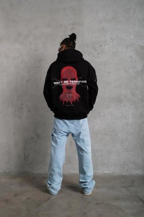 Erkek Kapüşonlu Kanguru Cepli Sweatshirt  İplik Pamuklu Baskılı Hoodie - Siyah