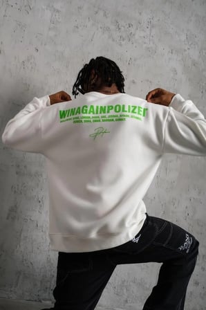 Erkek Oversize Sweatshirt Ön ve Sırt Baskılı  İplik Pamuklu - Beyaz