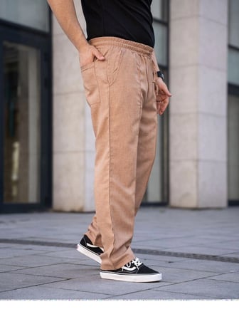 Erkek Keten Cepli Çıma Dikişli jogger Buggy Pantalon Rahat kalıp - Kahverengi