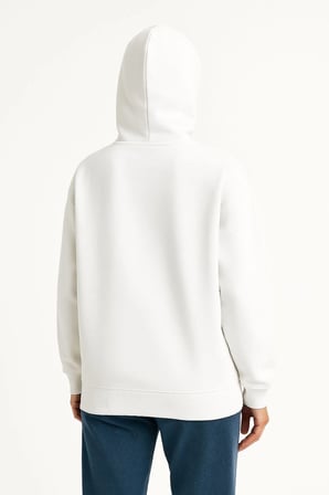 Kadın Samuray Ninja Çift Kapüşonlu Maske Detaylı  İplik Hoodie - Beyaz