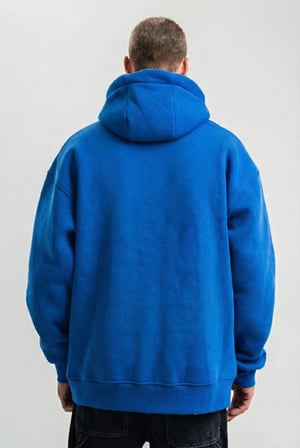 Erkek Oversize  İplik Pamuklu Kapüşonlu Kanguru Cepli Hoodie Sweatshirt - Saks Mavisi