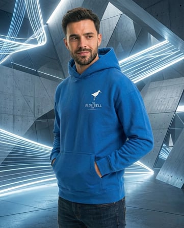 Erkek Baskılı Kapüşonlu Cepli Hoodie  İplik Pamuklu Sweatshirt - Saks Mavisii