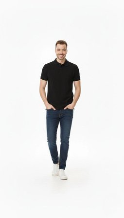 Erkek Polo Yaka Düğmeli Pike Kumaş Tişört Regular Fit Kısa Kol T-Shirt - Siyah