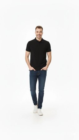 Erkek Polo Yaka Düğmeli Pike Kumaş Tişört Regular Fit Kısa Kol T-Shirt - Siyah