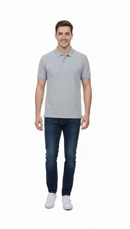Erkek Polo Yaka Düğmeli Pike Kumaş Tişört Regular Fit Kısa Kol T-Shirt - Gri