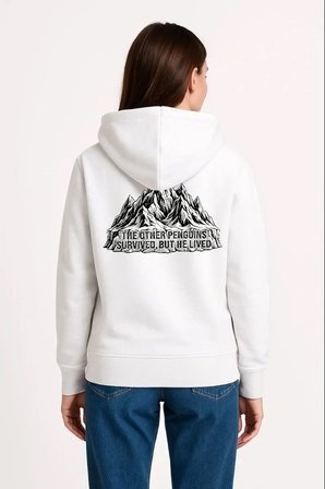 Kadın  İplik Pamuklu Kapüşonlu Hoodie Sweatshirt Nihilist Penguen Baskılı - Beyaz