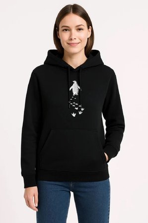 Kadın  İplik Pamuklu Kapüşonlu Hoodie Sweatshirt Nihilist Penguen Baskılı - Siyah