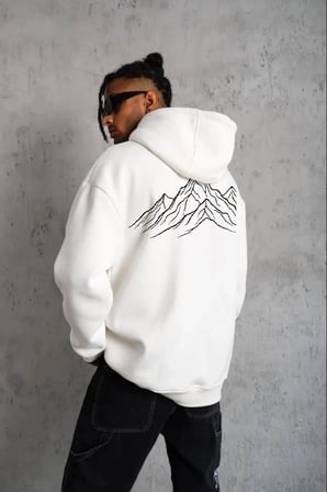 Erkek Nihilist Penguen Baskılı  İplik Pamuklu Kapüşonlu Sweatshirt Hoodie Beyaz