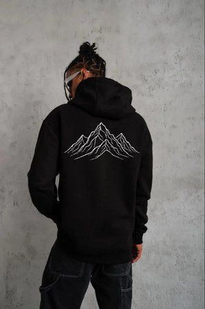Erkek Nihilist Penguen Baskılı  İplik Pamuklu Kapüşonlu Sweatshirt Hoodie Siyah