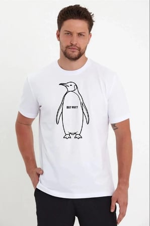 Erkek T-Shirt Nihilist Penguen Baskılı Bisiklet Yaka Kısa kol yazlık Tişört - Beyaz