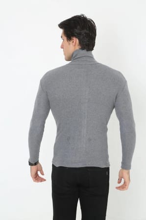 Erkek Fitilli Kaşkorse Kumaş Boğazlı Full Likralı Slimfit Body - Füme