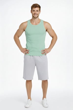 Erkek Fitilli Atlet Sıfır Yaka Slim Fit Arka Baskılı Spor Atlet - Mint Yeşili
