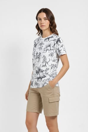 Kadın Dinozor Dijıtal ön ve arka Baskılı Tişört Bisiklet Yaka T-Shirt - Beyaz