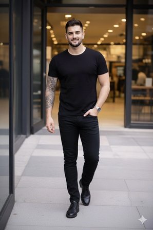 Erkek Body Tişört Bisiklet Yaka Slim Fit Likralı T-Shirt - Siyah