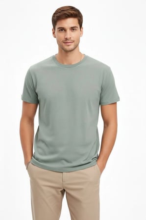 Erkek Bisiklet Yaka Yazlık Kısa kol Düz Tişört Regular Kalıp T-shirt - Mint Yeşili
