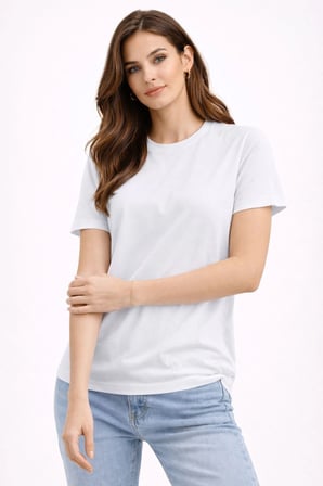Kadın Bisiklet Yaka Yazlık Kısa kol Düz Tişört Regular Kalıp T-shirt - Beyaz