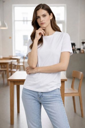 Kadın Bisiklet Yaka Yazlık Kısa kol Düz Tişört Regular Kalıp T-shirt - Beyaz