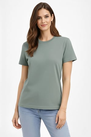 Kadın Bisiklet Yaka Yazlık Kısa kol Düz Tişört Regular Kalıp T-shirt - Mint Yeşili