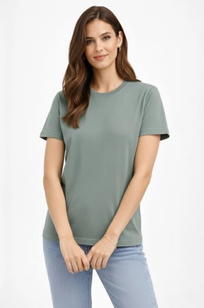 Kadın Bisiklet Yaka Yazlık Kısa kol Düz Tişört Regular Kalıp T-shirt - Mint Yeşili