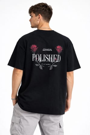 Erkek Kısa Kol Yazlık Tişört Bisiklet Yaka Baskılı Oversize T-Shirt - Siyah