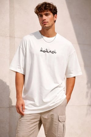 Erkek Kısa Kol Yazlık Tişört Bisiklet Yaka Baskılı Oversize T-Shirt - Beyaz