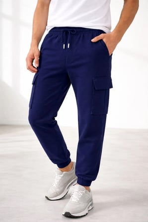 Erkek Jogger Eşofman Altı Kargo Cepli Lastikli Paça Spor Pantolon - Lacivert