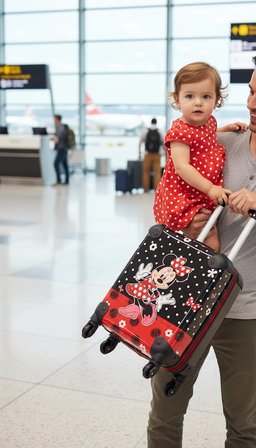 Kız Çocuklar İçin Ultra Hafif ABS Çizgi Karakter Kabin Boy Valiz – Siyah-Kırmızı Tasarım