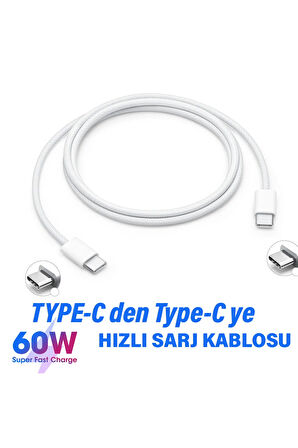 Type-C to Type-C Hızlı Şarj Kablosu Type-C den Type-C ye Şarj Kablosu 60W HIZLI