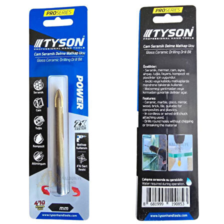 Kupa Tyson Cam Seramik Delici Matkap Ucu 10 mm. - 1 Adet