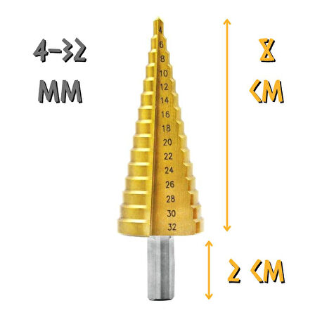 Kupa Tyson Çam Panç Kademeli Matkap Ucu Seti 4-12 - 4-20 - 4-32 mm.