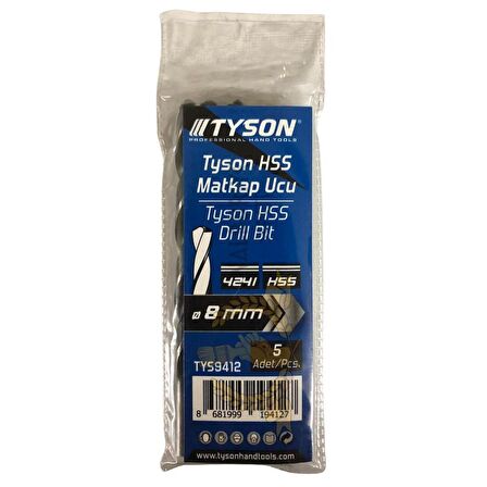 Kupa Tyson Metal Ahşap Delici HSS Matkap Ucu 8.0 mm. - 5 Adet