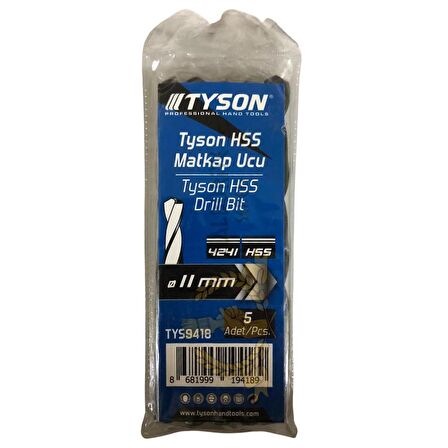 Kupa Tyson Metal Ahşap Delici HSS Matkap Ucu 11.0 mm. - 5 Adet