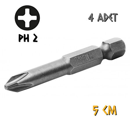 Kupa Tyson Vidalama Ucu Bits Uç - PH2 Yıldız - 5 cm. - 4 Adet