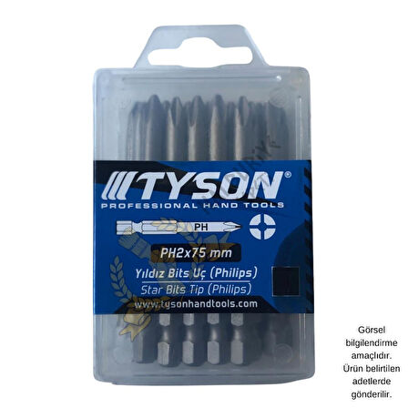Kupa Tyson Vidalama Ucu Bits Uç - PH2 Yıldız - 7.5 cm. - 20 Adet
