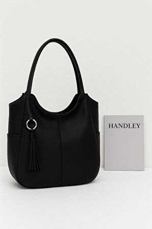 Lüks Şık Deri El ve Omuz Çantası Püsküllü