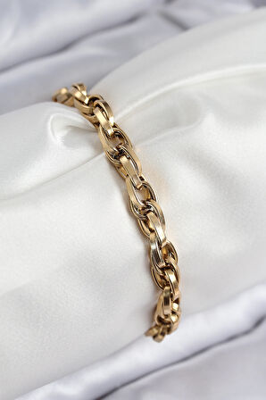 316L Çelik Örgü Model Gold Renk Kadın Bileklik - TJ-BB7833