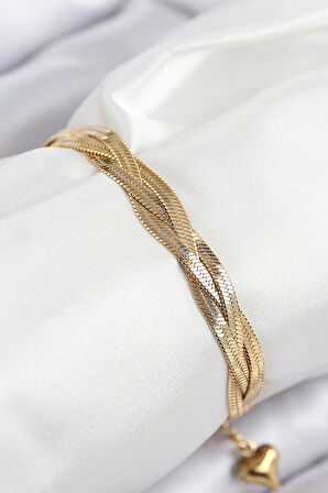316L Çelik Örgü İtalyan Zincir Model Gold Renk Kadın Bileklik - TJ-BB7835