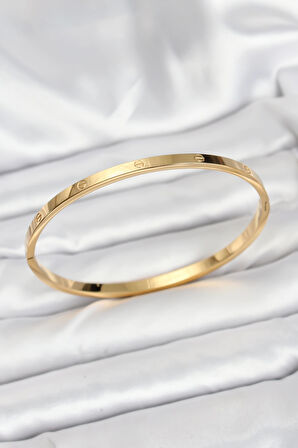 316L Çelik Gold Renk 65 mm İnce Kadın Kelepçe Bileklik - TJ-BB7915