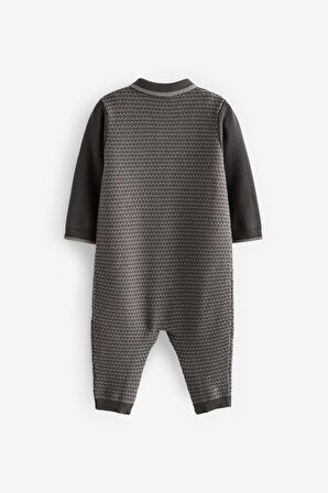 % 100 Pamuklu Charcoal Grey Triko Tulum