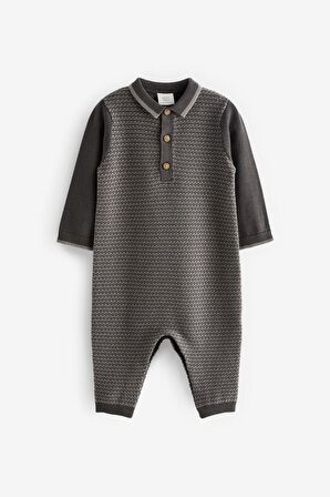 % 100 Pamuklu Charcoal Grey Triko Tulum