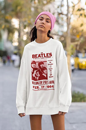 Vintage The Beatles Müzik Grubu Baskılı Unisex Oversize Sweatshirt