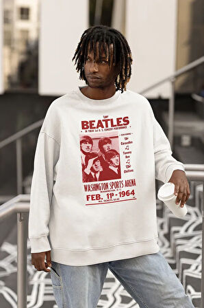 Vintage The Beatles Müzik Grubu Baskılı Unisex Oversize Sweatshirt