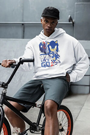 Sonic Lets Go Baskılı Unisex Oversize Çizgi Film Hoodie