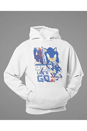 Sonic Lets Go Baskılı Unisex Oversize Çizgi Film Hoodie