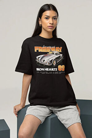 Freeway Iron Hearts 89 Baskılı Unisex Tişört, Oversize Araba Temalı Tişört