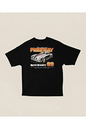Freeway Iron Hearts 89 Baskılı Unisex Tişört, Oversize Araba Temalı Tişört