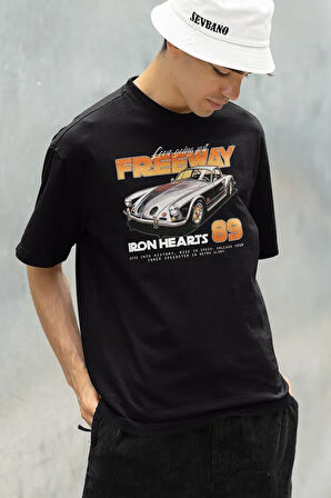 Freeway Iron Hearts 89 Baskılı Unisex Tişört, Oversize Araba Temalı Tişört