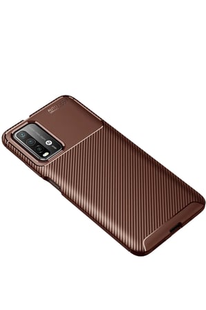 Redmi 9T Kılıf Auto Focus Karbon Kapak - Kahverengi