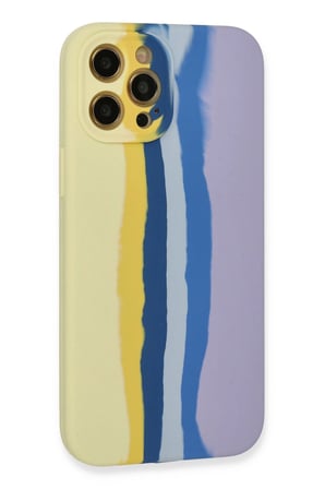 Iphone 12 Pro Max Kılıf Ebruli Lansman Silikon - Sarı-Lila
